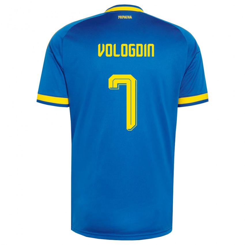 גברים אוקראינה Oleksandr Vologdin #7 כחול צהוב כהה הרחק ג'רזי 26-28 חולצה קצרה