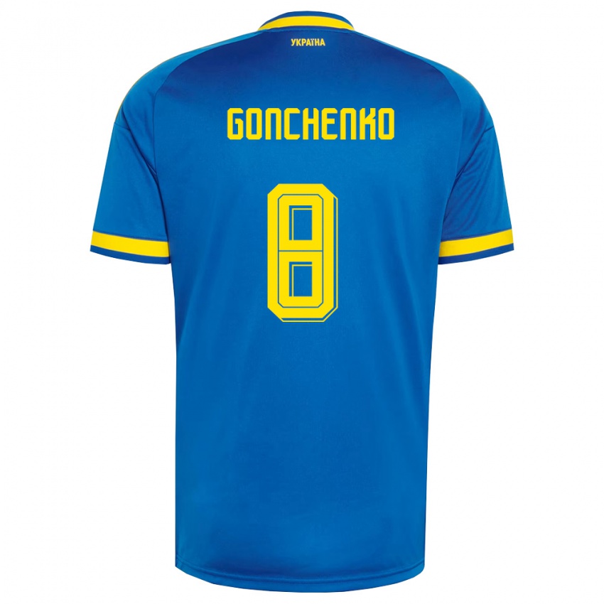 גברים אוקראינה Damir Gonchenko #8 כחול צהוב כהה הרחק ג'רזי 26-28 חולצה קצרה