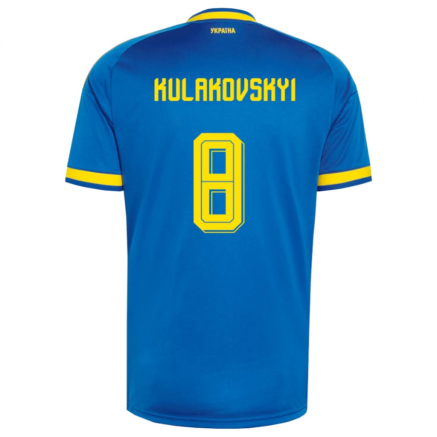 גברים אוקראינה Artem Kulakovskyi #8 כחול צהוב כהה הרחק ג'רזי 26-28 חולצה קצרה