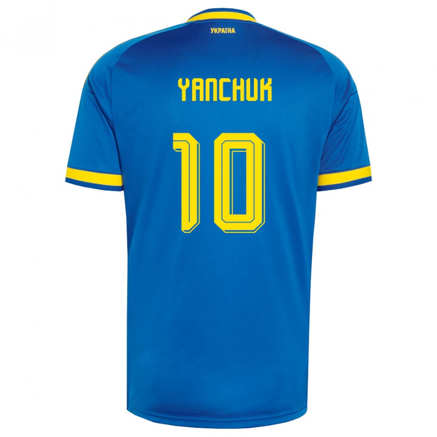 גברים אוקראינה Polina Yanchuk #10 כחול צהוב כהה הרחק ג'רזי 26-28 חולצה קצרה