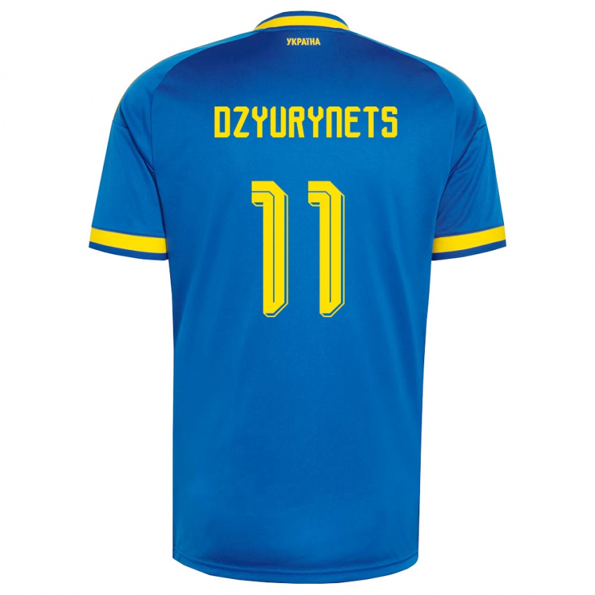 גברים אוקראינה Oleg Dzyurynets #11 כחול צהוב כהה הרחק ג'רזי 26-28 חולצה קצרה