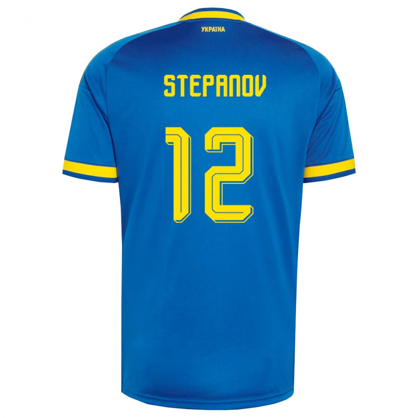 גברים אוקראינה Oleksandr Stepanov #12 כחול צהוב כהה הרחק ג'רזי 26-28 חולצה קצרה