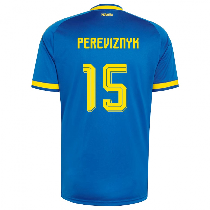 גברים אוקראינה Khrystyna Pereviznyk #15 כחול צהוב כהה הרחק ג'רזי 26-28 חולצה קצרה