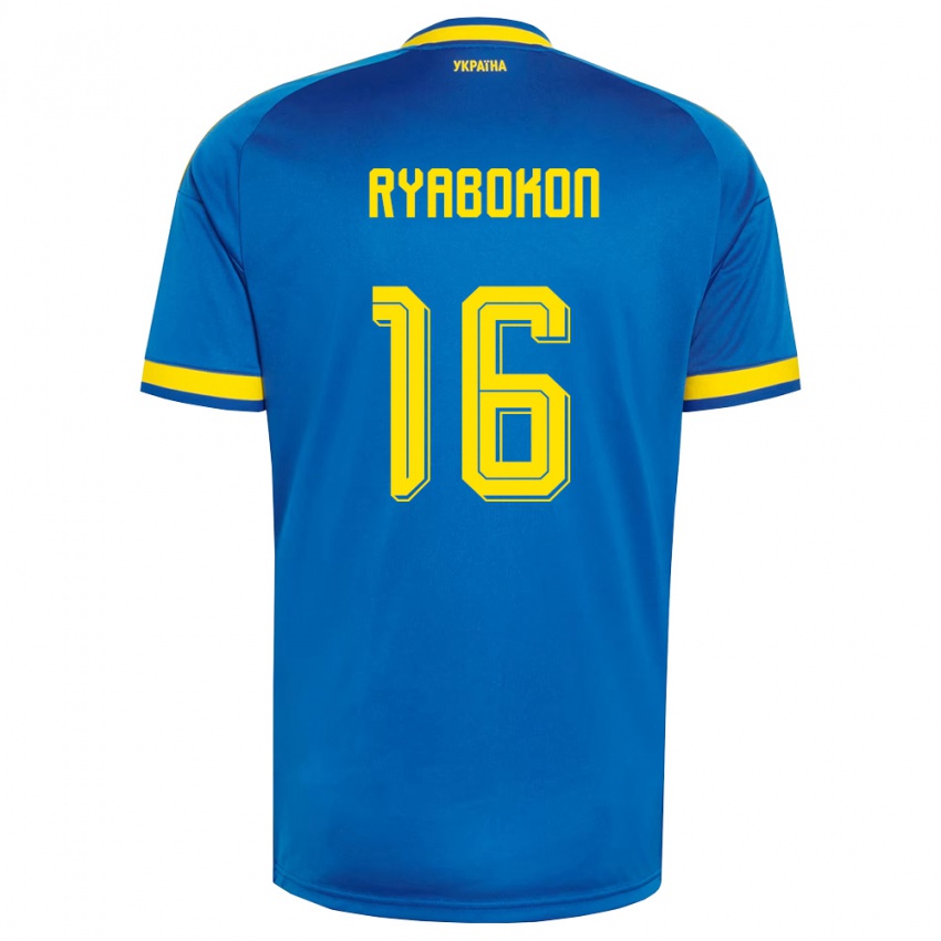 גברים אוקראינה Yevgeniy Ryabokon #16 כחול צהוב כהה הרחק ג'רזי 26-28 חולצה קצרה