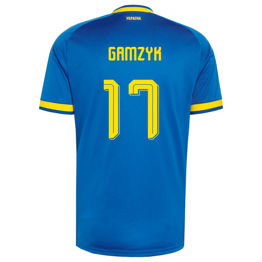 גברים אוקראינה Andriy Gamzyk #17 כחול צהוב כהה הרחק ג'רזי 26-28 חולצה קצרה