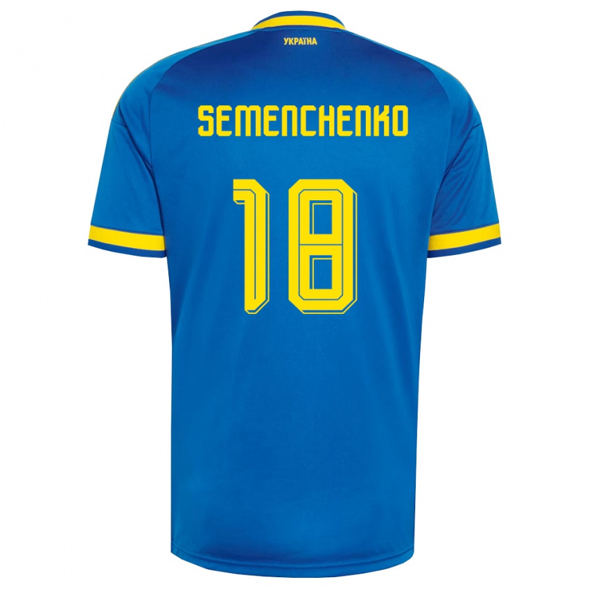 גברים אוקראינה Arseniy Semenchenko #18 כחול צהוב כהה הרחק ג'רזי 26-28 חולצה קצרה