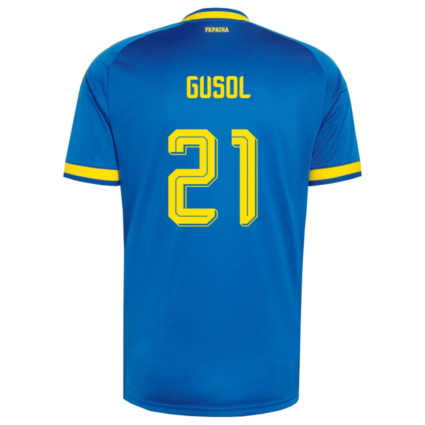 גברים אוקראינה Artem Gusol #21 כחול צהוב כהה הרחק ג'רזי 26-28 חולצה קצרה