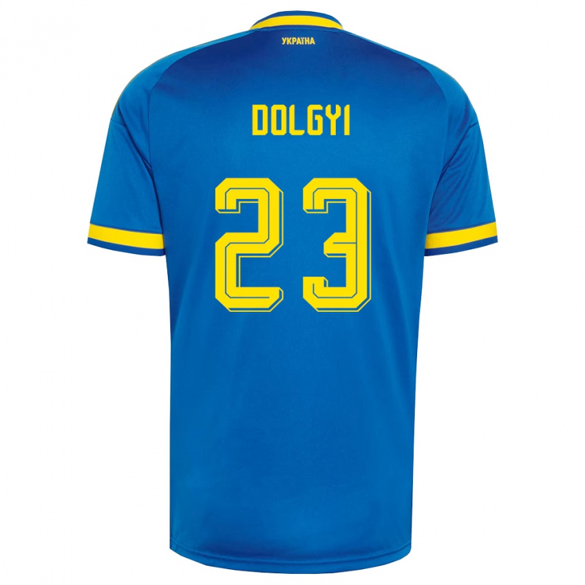 גברים אוקראינה Viktor Dolgyi #23 כחול צהוב כהה הרחק ג'רזי 26-28 חולצה קצרה