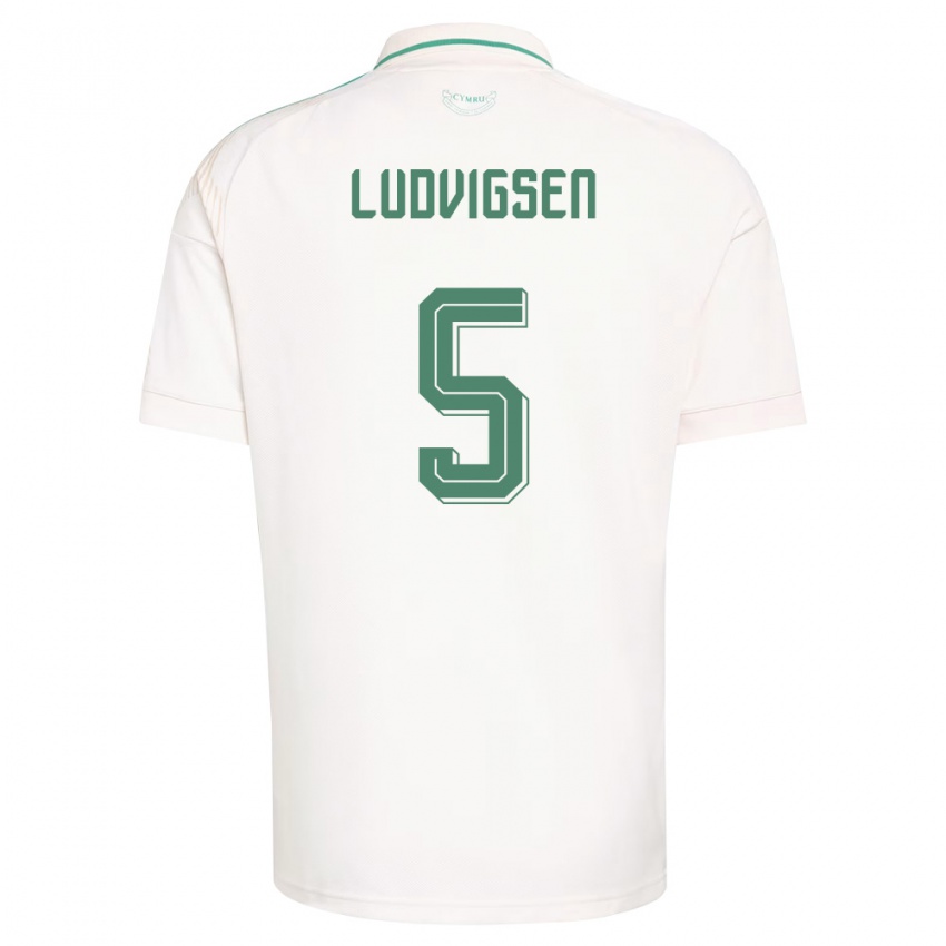 גברים ויילס קאי לודביגסן #5 לבן חום ירוק הרחק ג'רזי 26-28 חולצה קצרה