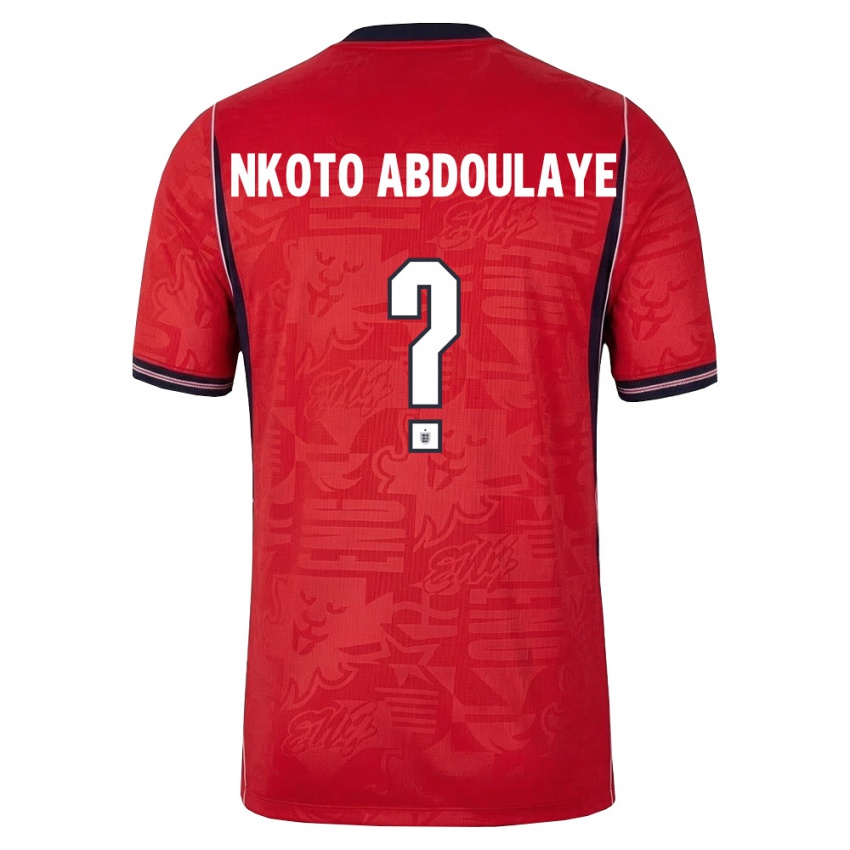 גברים אנגליה Douka Nkoto Abdoulaye #0 אדום כהה לבן הרחק ג'רזי 26-28 חולצה קצרה