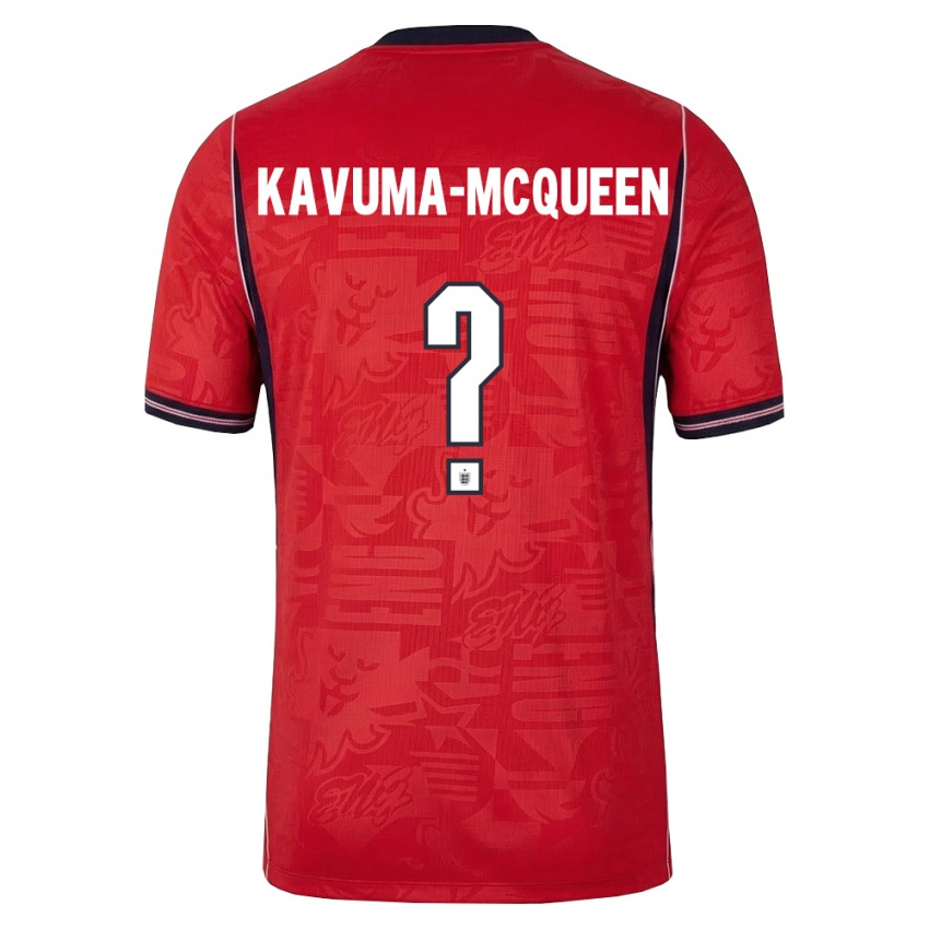 גברים אנגליה Ryan Kavuma-Mcqueen #0 אדום כהה לבן הרחק ג'רזי 26-28 חולצה קצרה