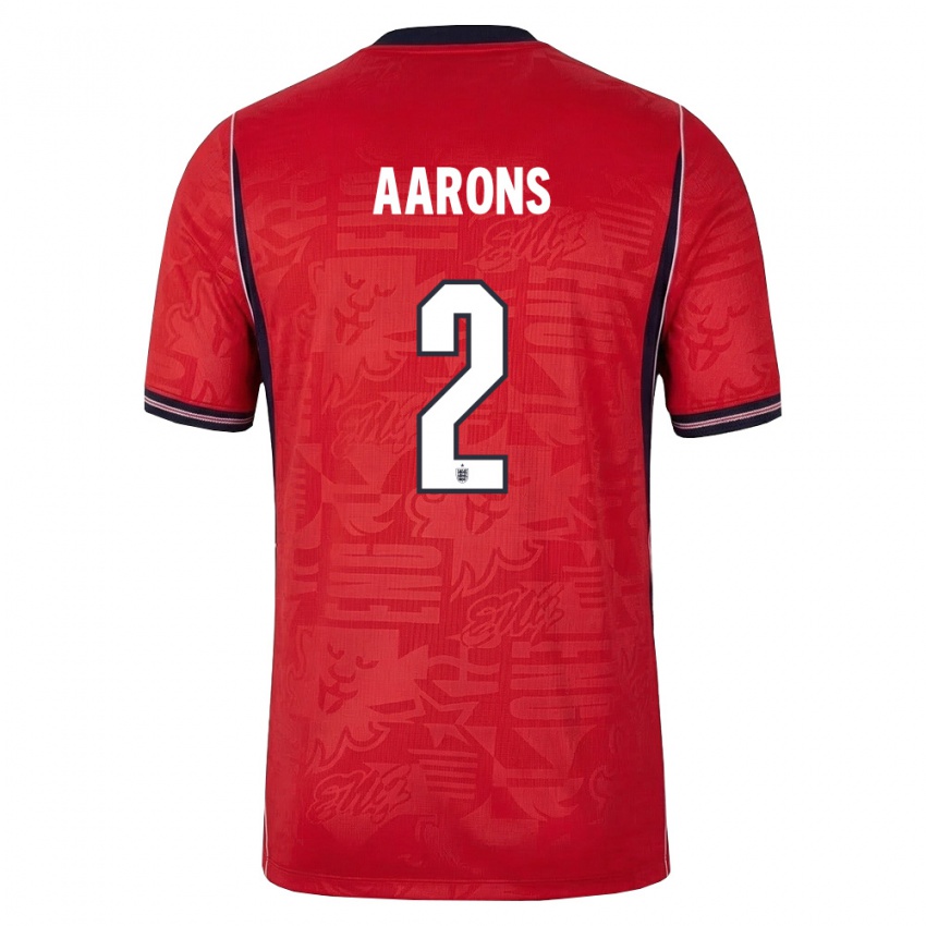 גברים אנגליה מקס ארונס #2 אדום כהה לבן הרחק ג'רזי 26-28 חולצה קצרה