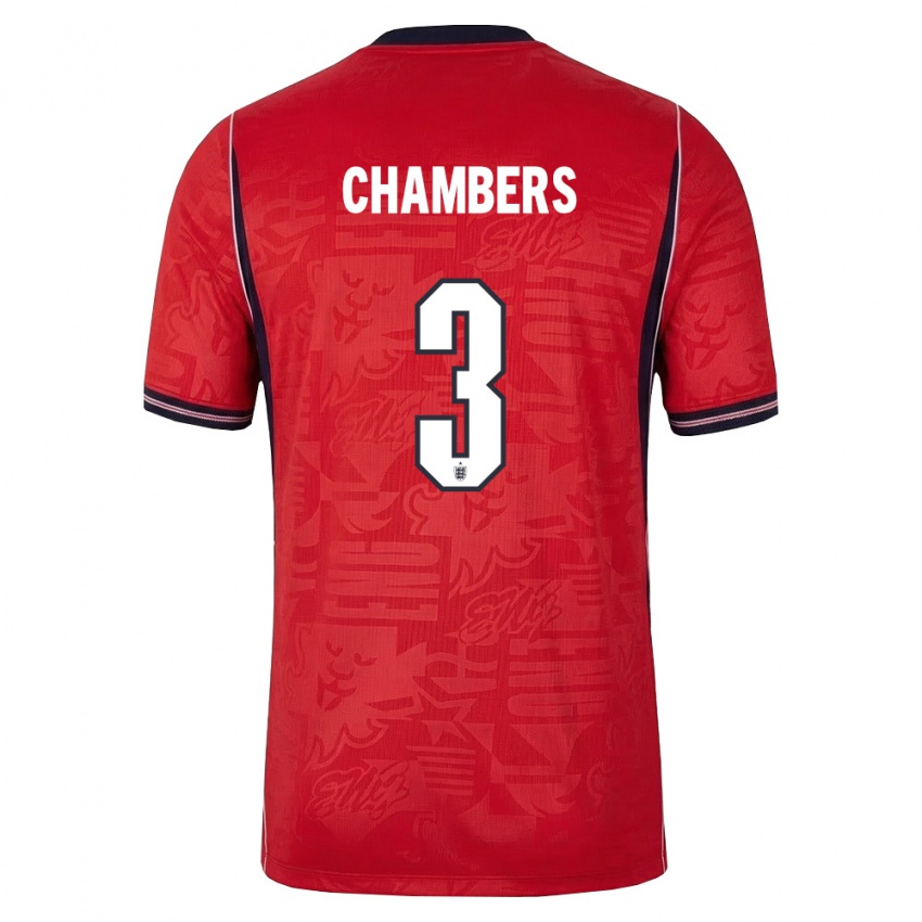 גברים אנגליה לוק צ׳יימברס #3 אדום כהה לבן הרחק ג'רזי 26-28 חולצה קצרה