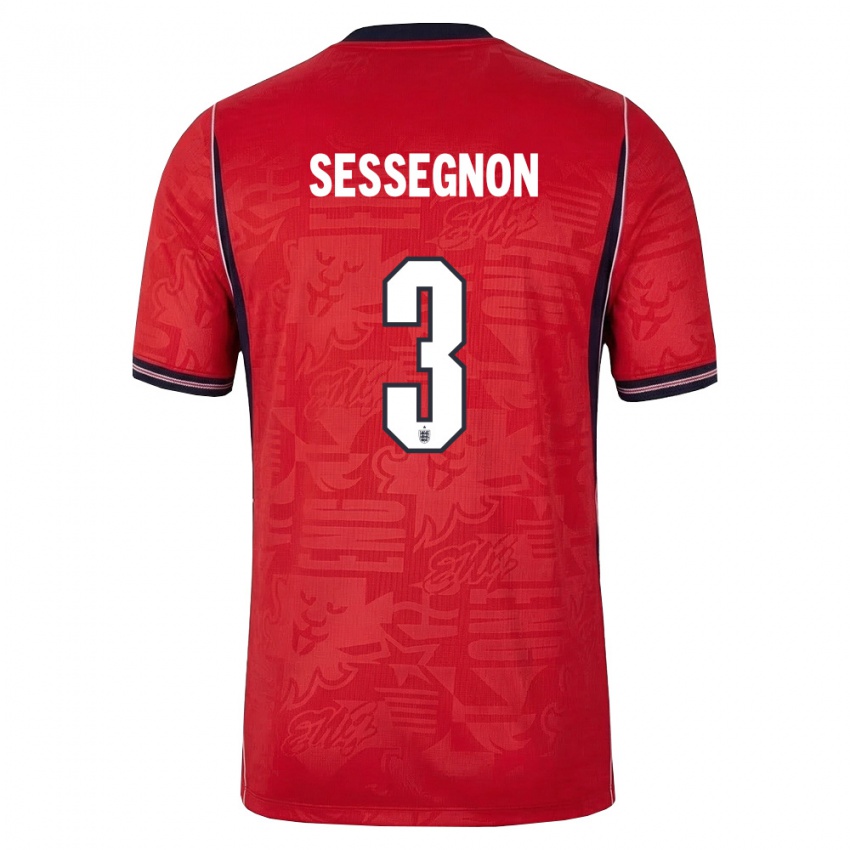 גברים אנגליה ריאן ססניון #3 אדום כהה לבן הרחק ג'רזי 26-28 חולצה קצרה