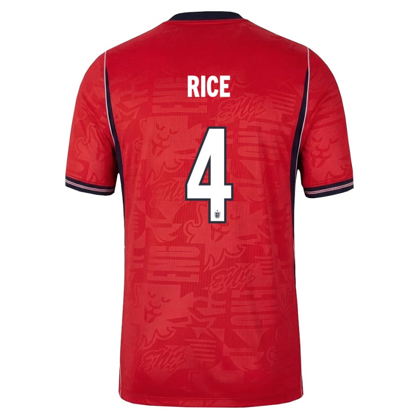 גברים אנגליה דקלן רייס #4 אדום כהה לבן הרחק ג'רזי 26-28 חולצה קצרה