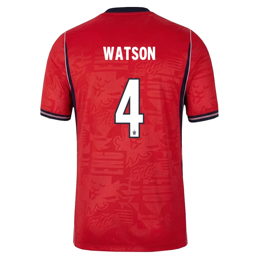 גברים אנגליה Reggie Watson #4 אדום כהה לבן הרחק ג'רזי 26-28 חולצה קצרה
