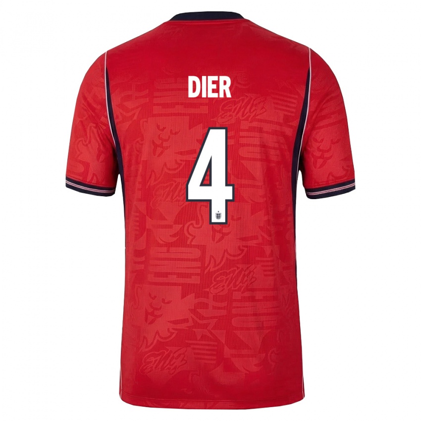 גברים אנגליה אריק דייר #4 אדום כהה לבן הרחק ג'רזי 26-28 חולצה קצרה