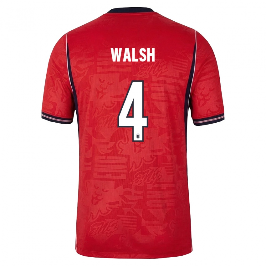 גברים אנגליה קיירה וולש #4 אדום כהה לבן הרחק ג'רזי 26-28 חולצה קצרה