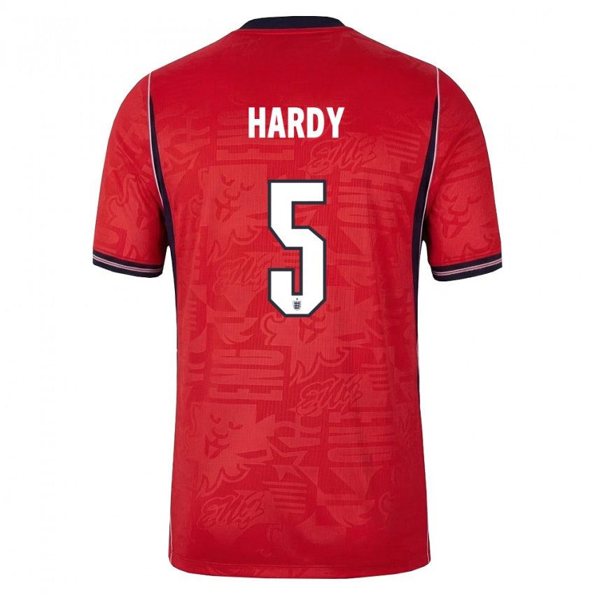 גברים אנגליה Malachi Hardy #5 אדום כהה לבן הרחק ג'רזי 26-28 חולצה קצרה