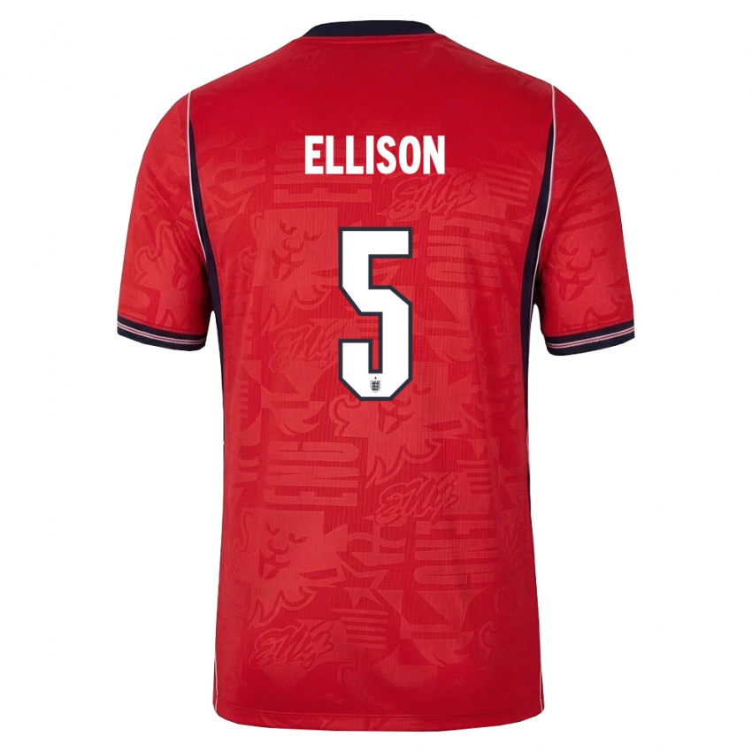 גברים אנגליה דן אליסון #5 אדום כהה לבן הרחק ג'רזי 26-28 חולצה קצרה