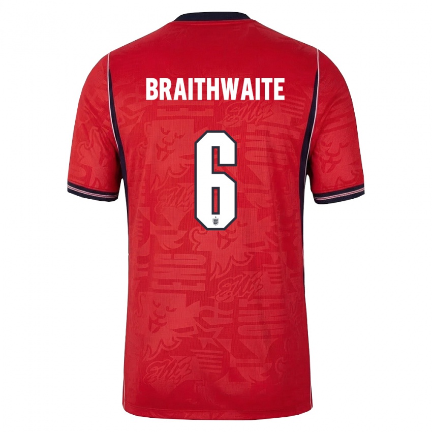 גברים אנגליה Kaden Braithwaite #6 אדום כהה לבן הרחק ג'רזי 26-28 חולצה קצרה