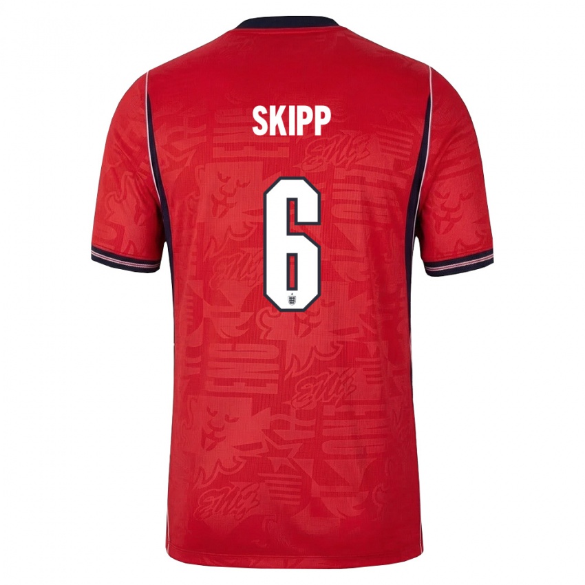 גברים אנגליה אוליבר סקיפ #6 אדום כהה לבן הרחק ג'רזי 26-28 חולצה קצרה