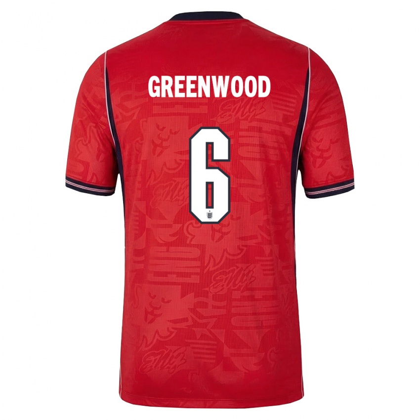 גברים אנגליה אלכס גרינווד #6 אדום כהה לבן הרחק ג'רזי 26-28 חולצה קצרה