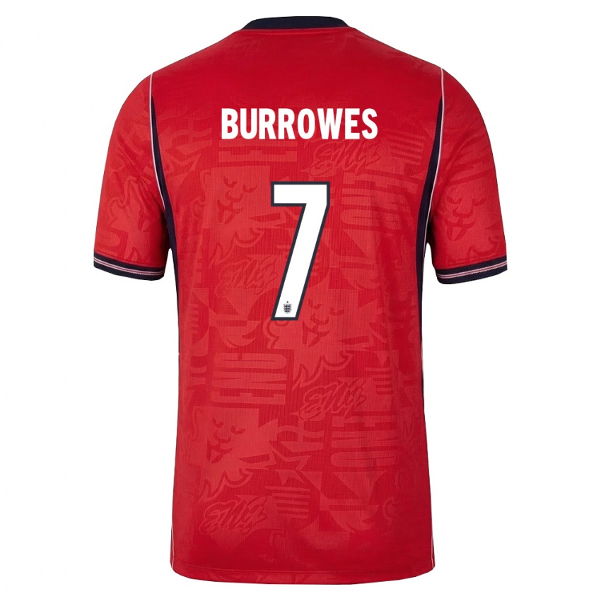 גברים אנגליה Bradley Burrowes #7 אדום כהה לבן הרחק ג'רזי 26-28 חולצה קצרה