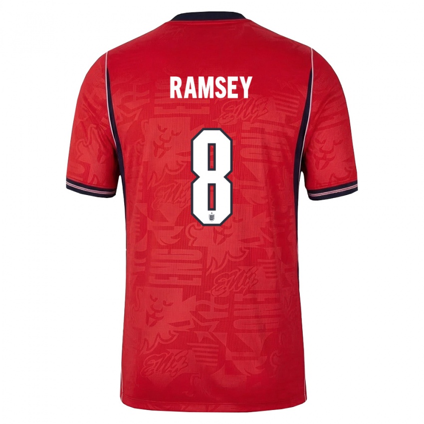 גברים אנגליה ג'ייקוב ראמזי #8 אדום כהה לבן הרחק ג'רזי 26-28 חולצה קצרה