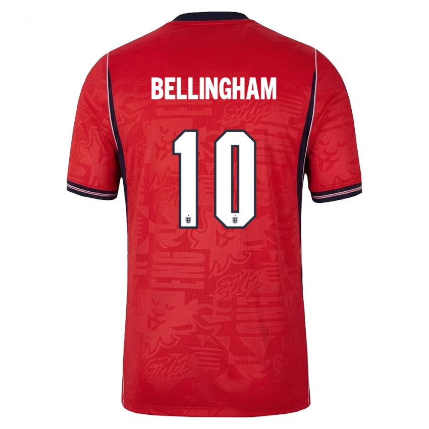 גברים אנגליה ג'וד בלינגהאם #10 אדום כהה לבן הרחק ג'רזי 26-28 חולצה קצרה