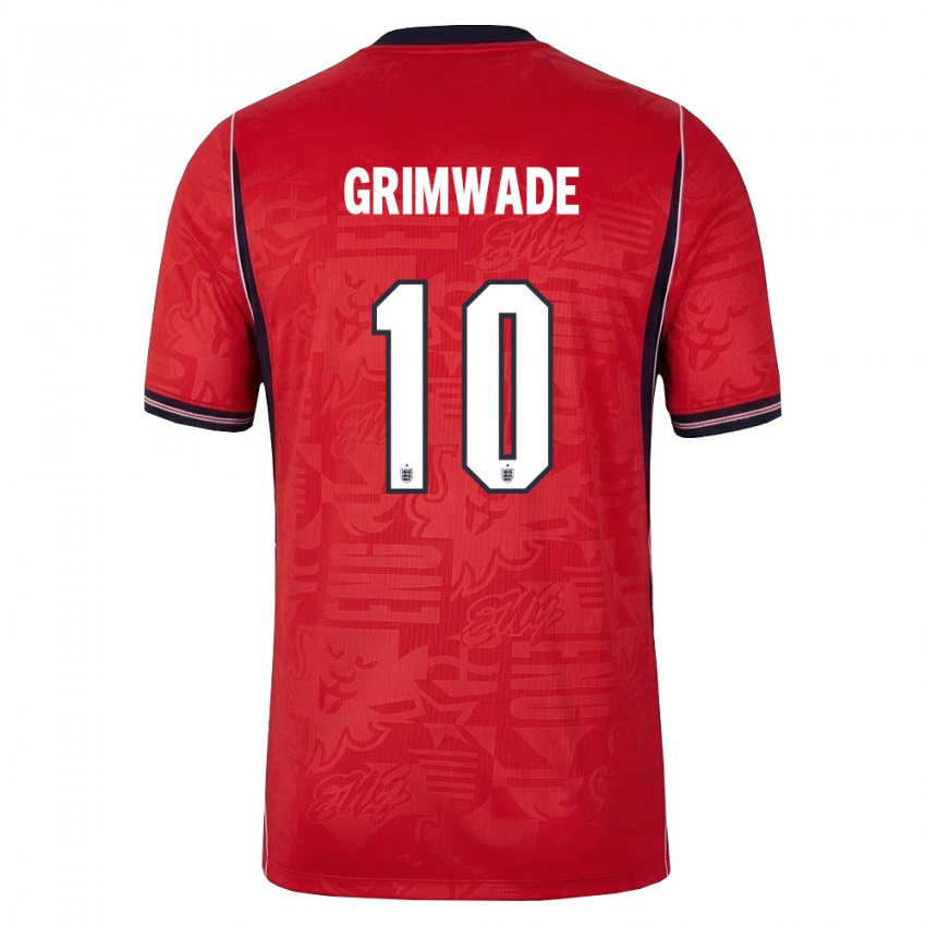 גברים אנגליה Heze Grimwade #10 אדום כהה לבן הרחק ג'רזי 26-28 חולצה קצרה