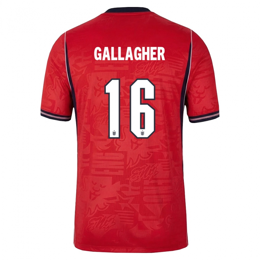 גברים אנגליה קונור גלאגר #16 אדום כהה לבן הרחק ג'רזי 26-28 חולצה קצרה