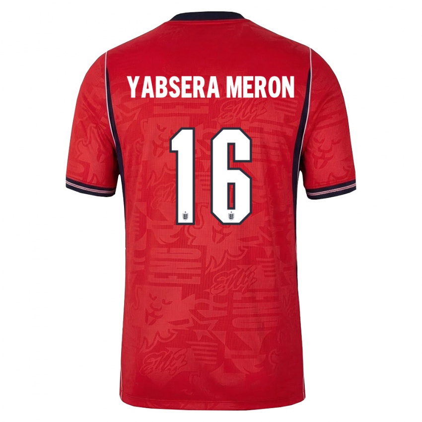 גברים אנגליה Yabsera Meron #16 אדום כהה לבן הרחק ג'רזי 26-28 חולצה קצרה