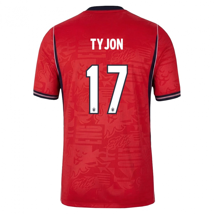 גברים אנגליה Igor Tyjon #17 אדום כהה לבן הרחק ג'רזי 26-28 חולצה קצרה