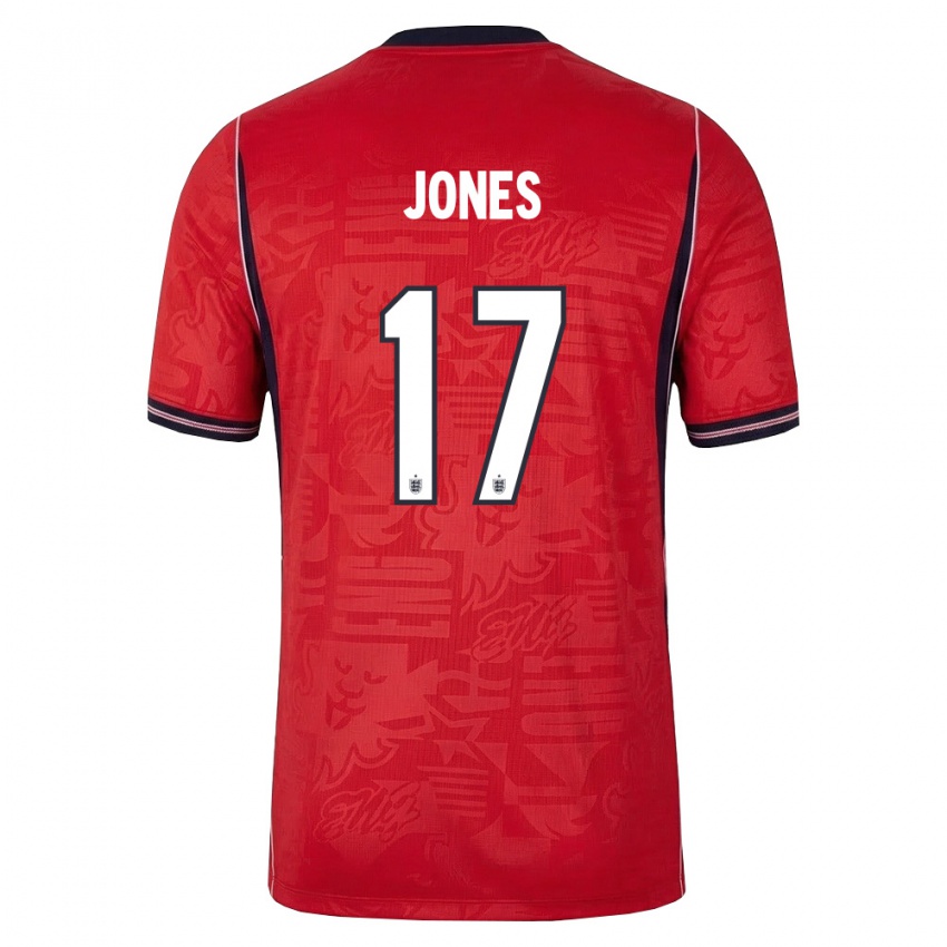 גברים אנגליה קרטיס ג'ונס #17 אדום כהה לבן הרחק ג'רזי 26-28 חולצה קצרה