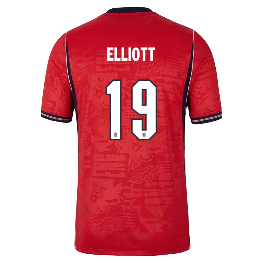 גברים אנגליה הארווי אליוט #19 אדום כהה לבן הרחק ג'רזי 26-28 חולצה קצרה