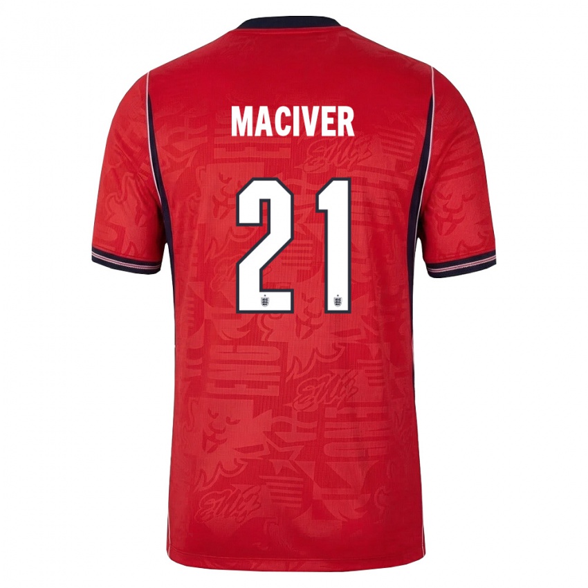 גברים אנגליה סנדי מקייבר #21 אדום כהה לבן הרחק ג'רזי 26-28 חולצה קצרה