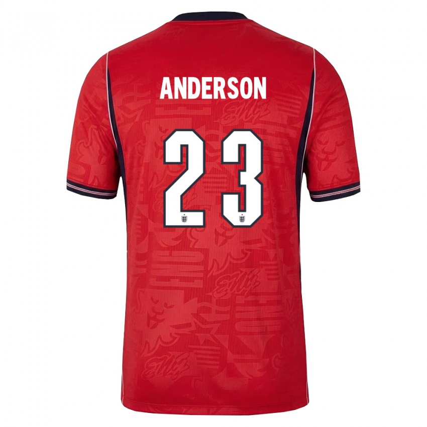 גברים אנגליה אליוט אנדרסון #23 אדום כהה לבן הרחק ג'רזי 26-28 חולצה קצרה