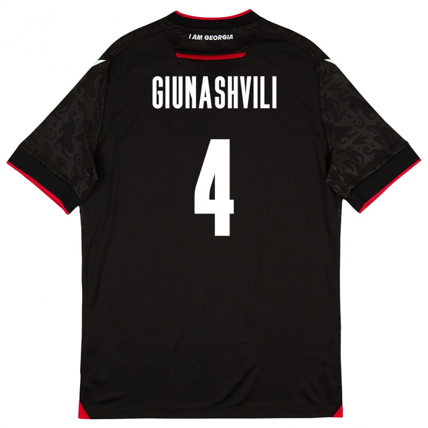 גברים גאורגיה Akaki Giunashvili #4 שחור לבן אדום הרחק ג'רזי 26-28 חולצה קצרה