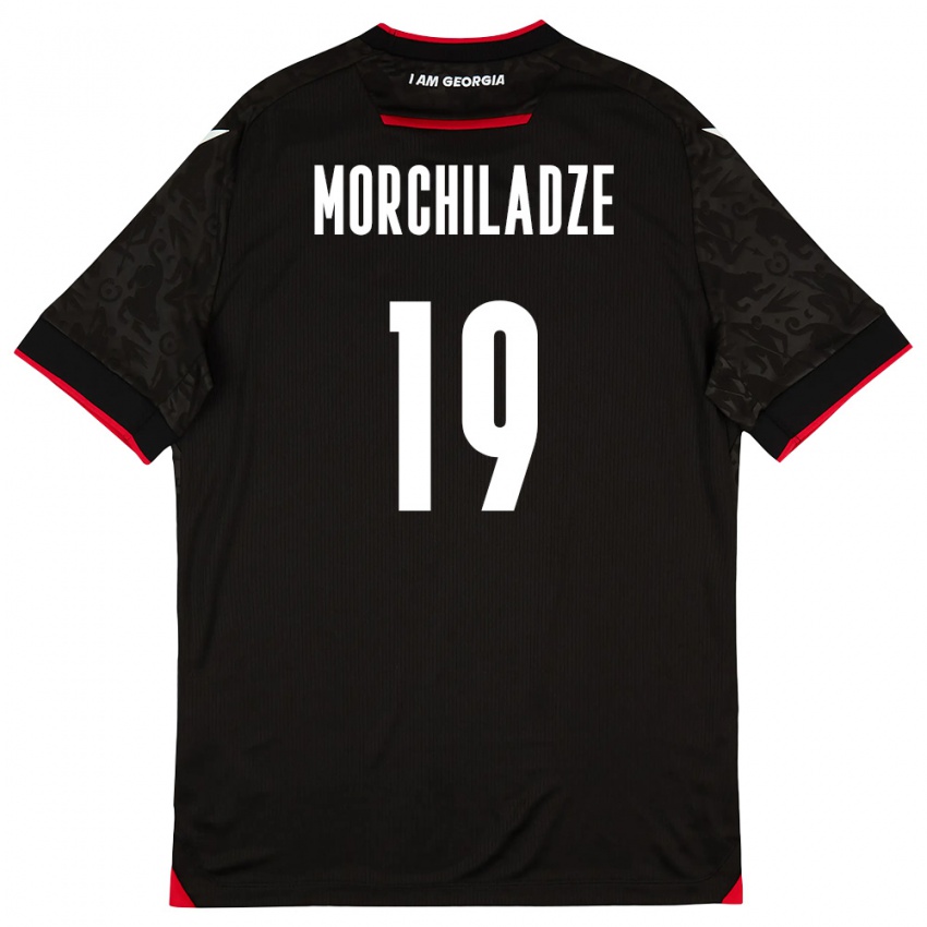 גברים גאורגיה Tornike Morchiladze #19 שחור לבן אדום הרחק ג'רזי 26-28 חולצה קצרה