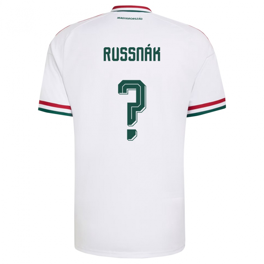 גברים הונגריה Áron Russnák #0 לבן אדום ירוק הרחק ג'רזי 26-28 חולצה קצרה