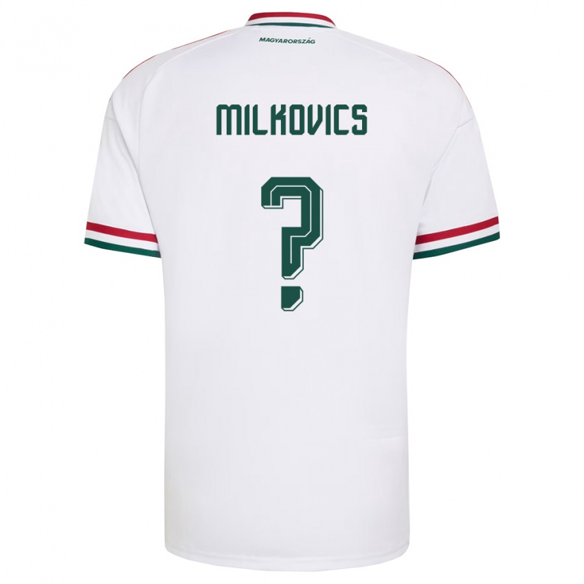גברים הונגריה Márton Milkovics #0 לבן אדום ירוק הרחק ג'רזי 26-28 חולצה קצרה