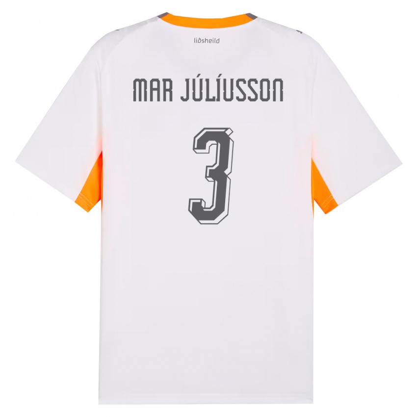 גברים אִיסלַנד Júlíus Mar Júlíusson #3 לבן כתום אפור הרחק ג'רזי 26-28 חולצה קצרה