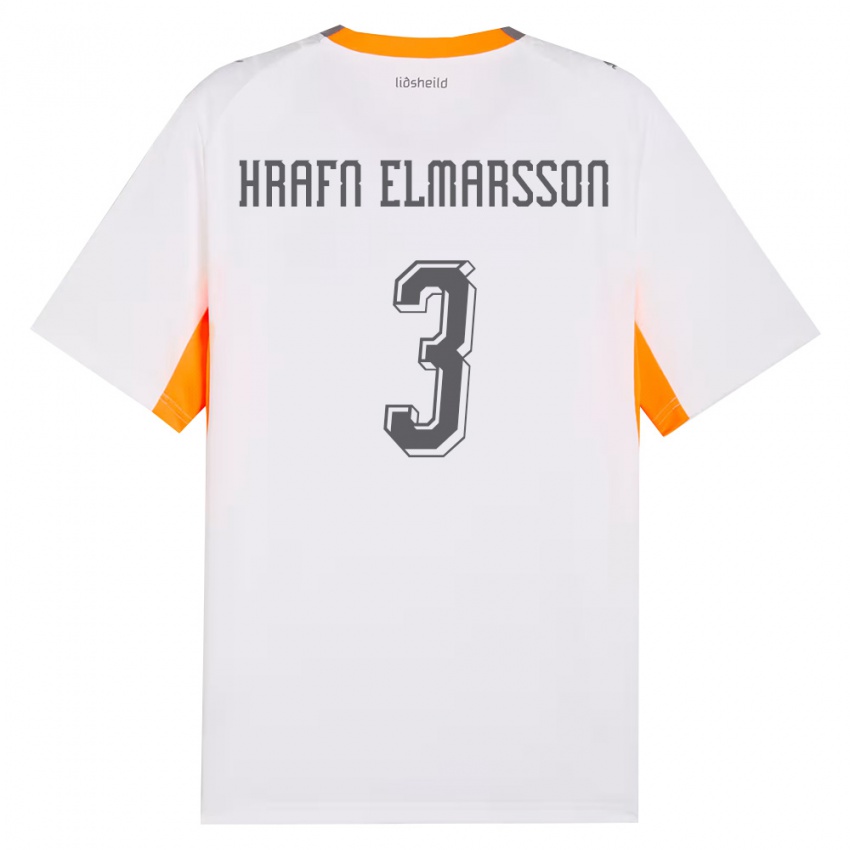 גברים אִיסלַנד Leó Hrafn Elmarsson #3 לבן כתום אפור הרחק ג'רזי 26-28 חולצה קצרה