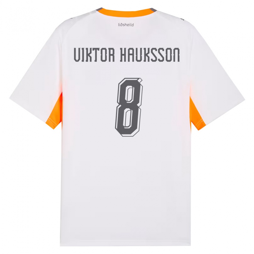 גברים אִיסלַנד Jón Viktor Hauksson #8 לבן כתום אפור הרחק ג'רזי 26-28 חולצה קצרה
