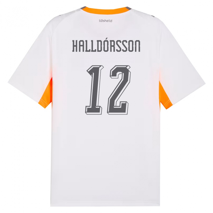 גברים אִיסלַנד Elmar Ágúst Halldórsson #12 לבן כתום אפור הרחק ג'רזי 26-28 חולצה קצרה
