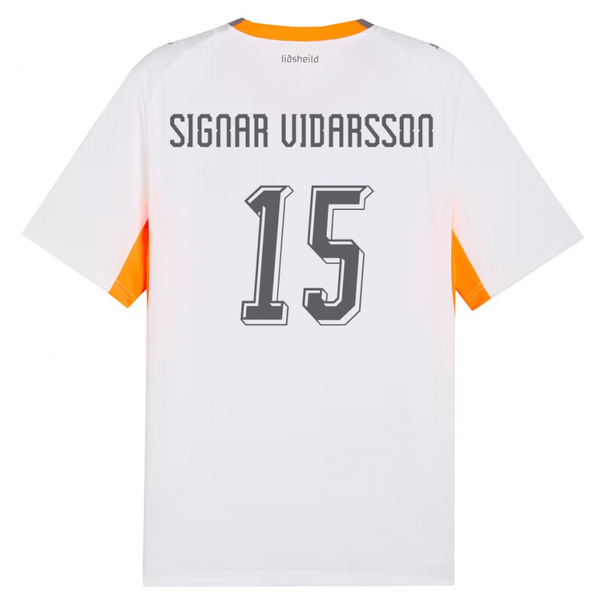 גברים אִיסלַנד Smári Signar Vidarsson #15 לבן כתום אפור הרחק ג'רזי 26-28 חולצה קצרה