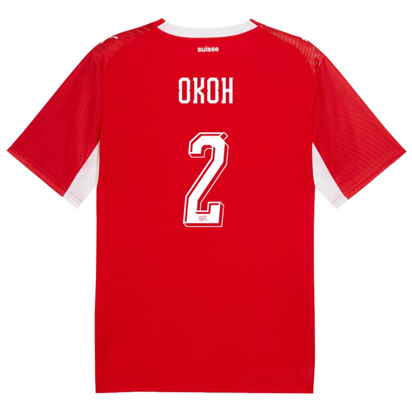 נשים שווייץ Darren Okoh #2 אדום לבן ג'רזי ביתית 26-28 חולצה קצרה