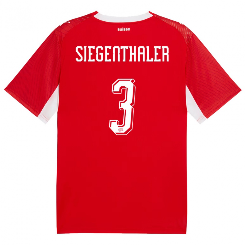 נשים שווייץ Oliver Siegenthaler #3 אדום לבן ג'רזי ביתית 26-28 חולצה קצרה