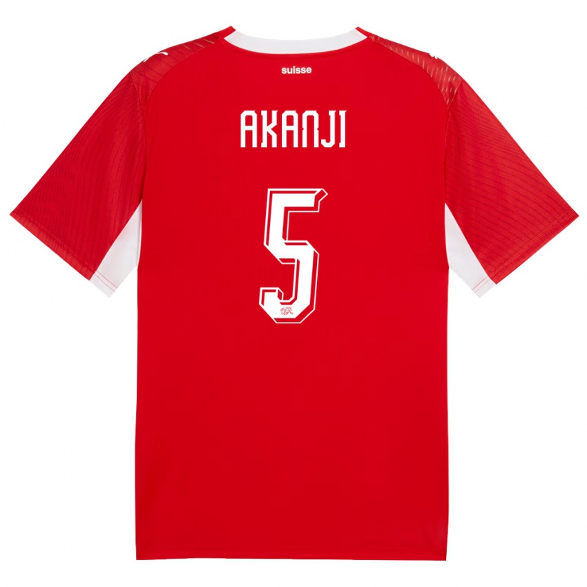 נשים שווייץ מנואל אקנג'י #5 אדום לבן ג'רזי ביתית 26-28 חולצה קצרה